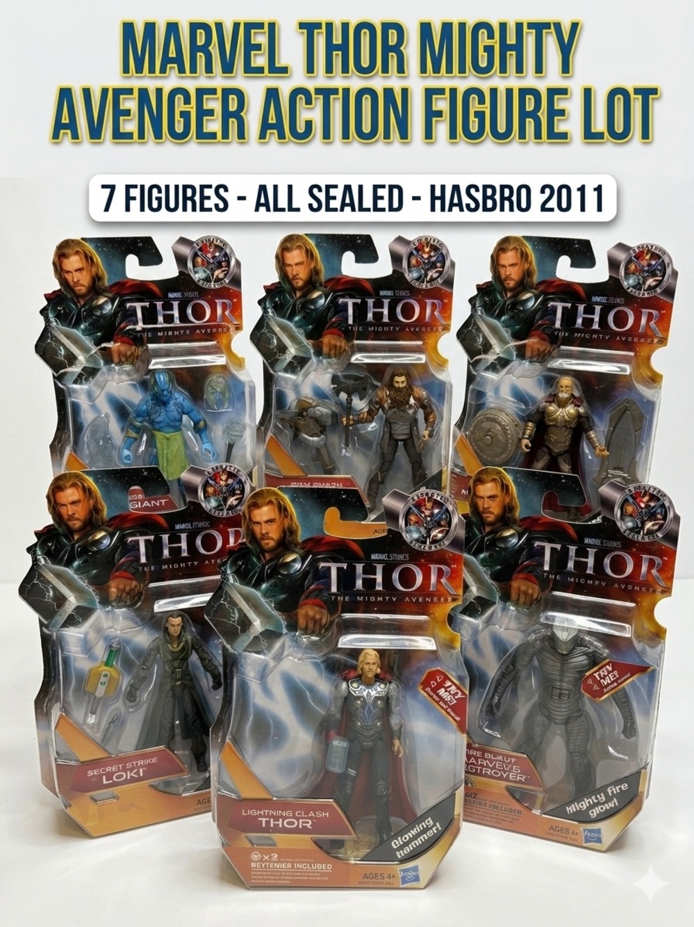 Hasbro Thor Mighty Avenger Action Figure Lot - Blue, Black, Silver, Gold